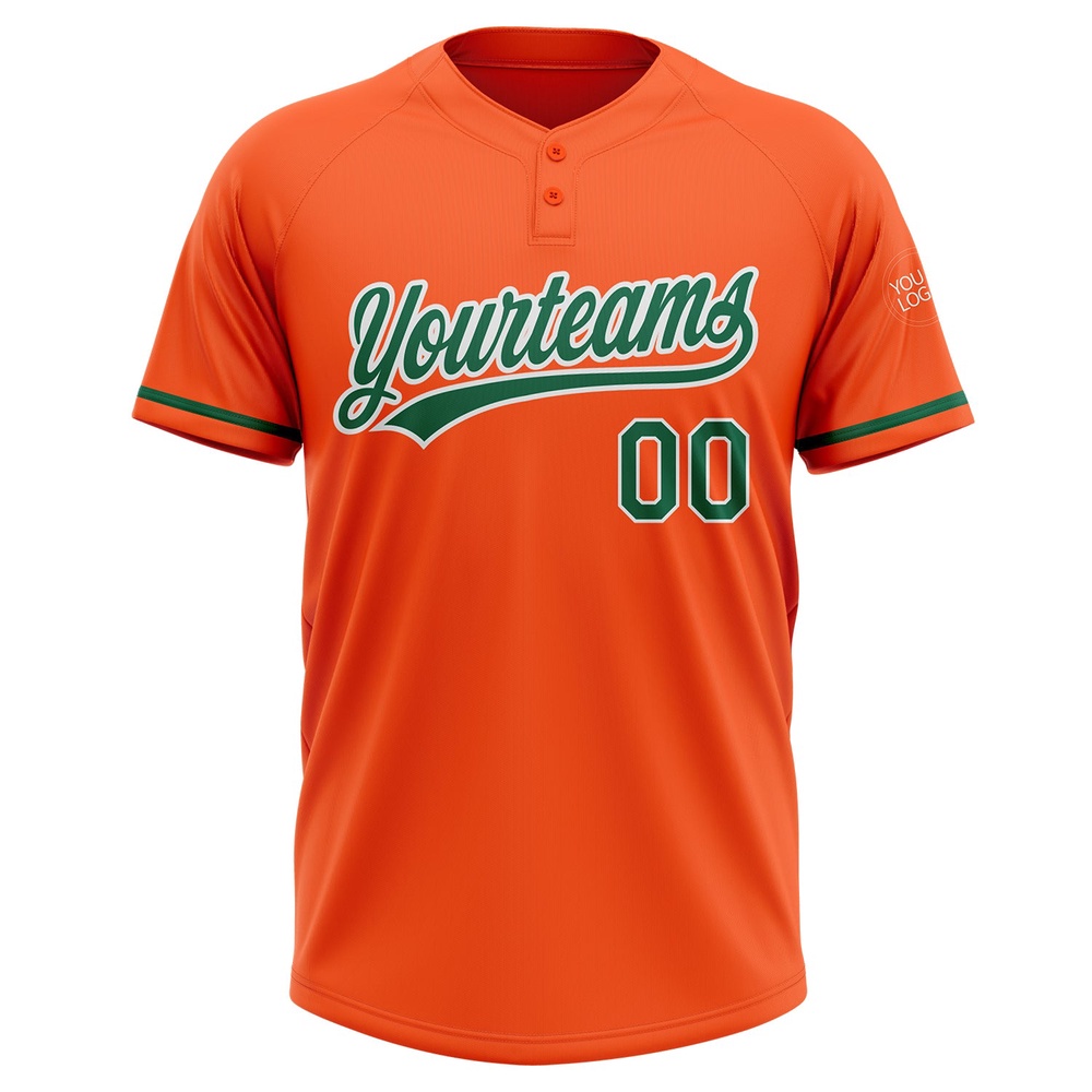 Orange Kelly Green White Two Button Unisex Softball Jersey, Custom Team Softball Jersey Orange Kelly Green White Two Button Unisex Softball Jersey, Custom Team Softball Jersey