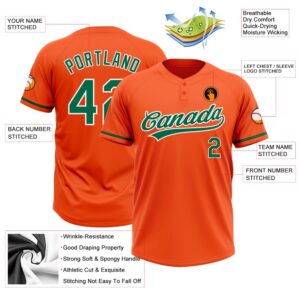 Orange Kelly Green White Two Button Unisex Softball Jersey Custom Team Softball Jersey 3 zunwux.jpg