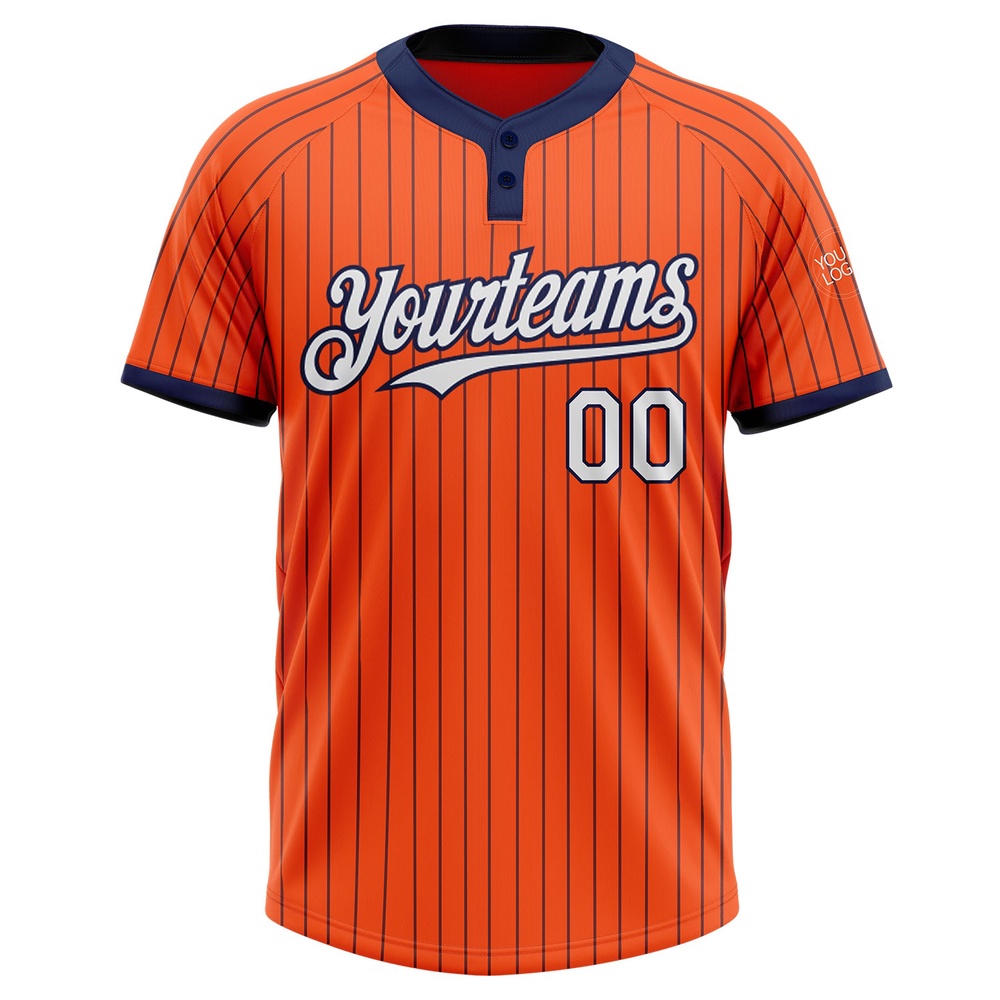 Orange Navy Pinstripe White Two Button Unisex Softball Jersey, Custom Team Softball Jersey Orange Navy Pinstripe White Two Button Unisex Softball Jersey, Custom Team Softball Jersey