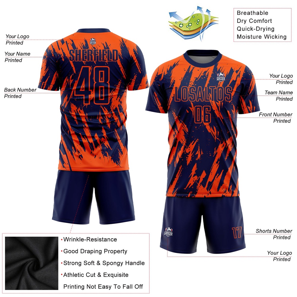Orange Navy Sublimation Soccer Uniform Jersey, Custom Team Soccer Jersey Shirt Orange Navy Sublimation Soccer Uniform Jersey, Custom Team Soccer Jersey Shirt