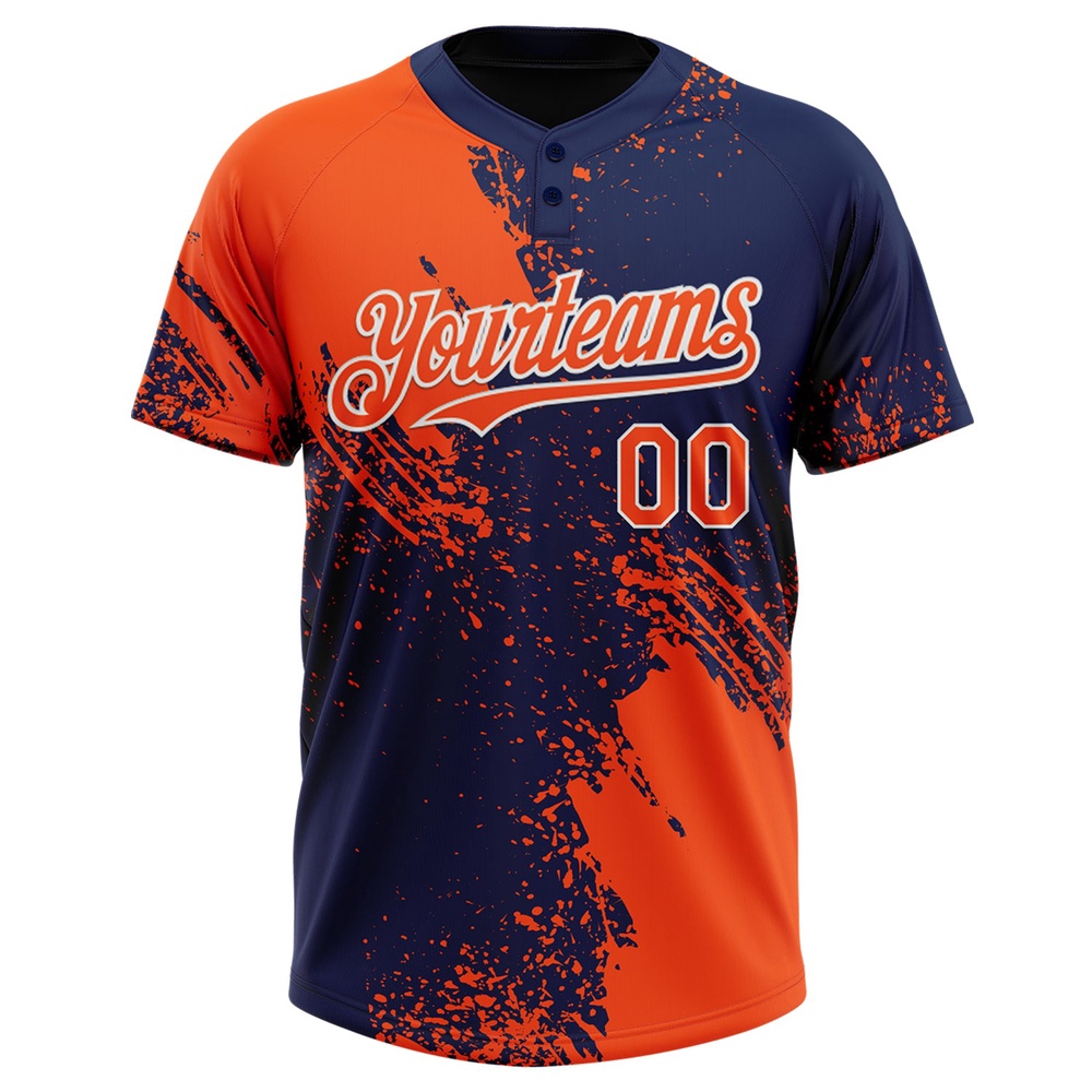 Orange Navy White 3D Pattern Abstract Brush Stroke Two Button Unisex Softball Jersey, Custom Team Softball Jersey Orange Navy White 3D Pattern Abstract Brush Stroke Two Button Unisex Softball Jersey, Custom Team Softball Jersey