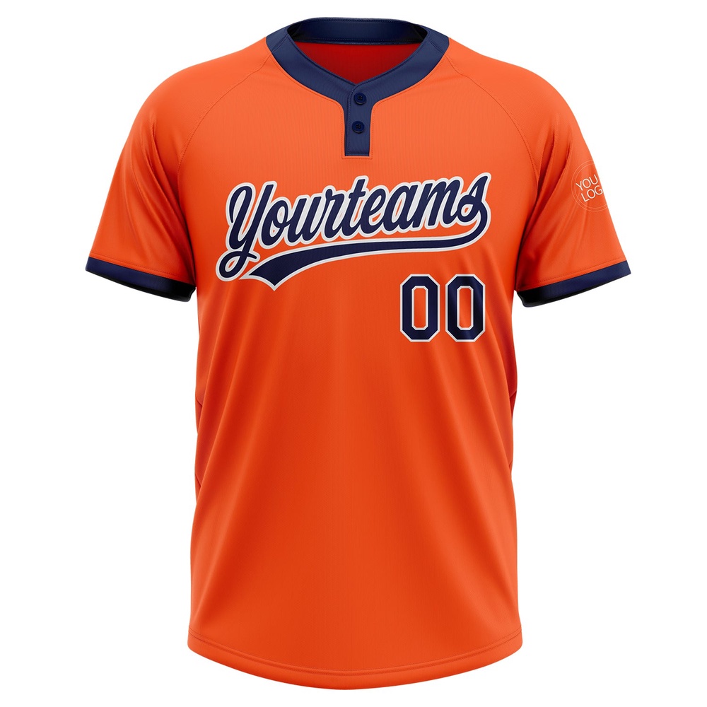 Orange Navy White Two Button Unisex Softball Jersey, Custom Team Softball Jersey Orange Navy White Two Button Unisex Softball Jersey, Custom Team Softball Jersey
