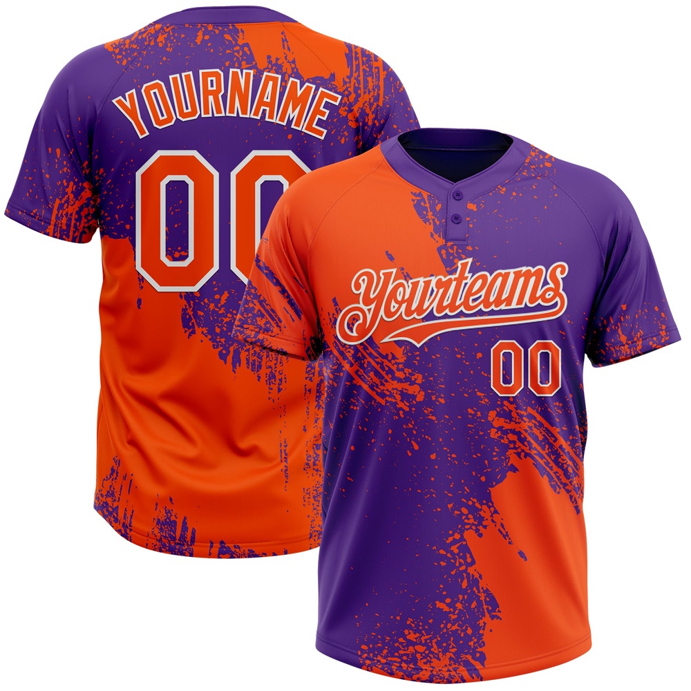 Orange Purple White 3D Pattern Abstract Brush Stroke Two Button Unisex Softball Jersey, Custom Team Softball Jersey Orange Purple White 3D Pattern Abstract Brush Stroke Two Button Unisex Softball Jersey, Custom Team Softball Jersey