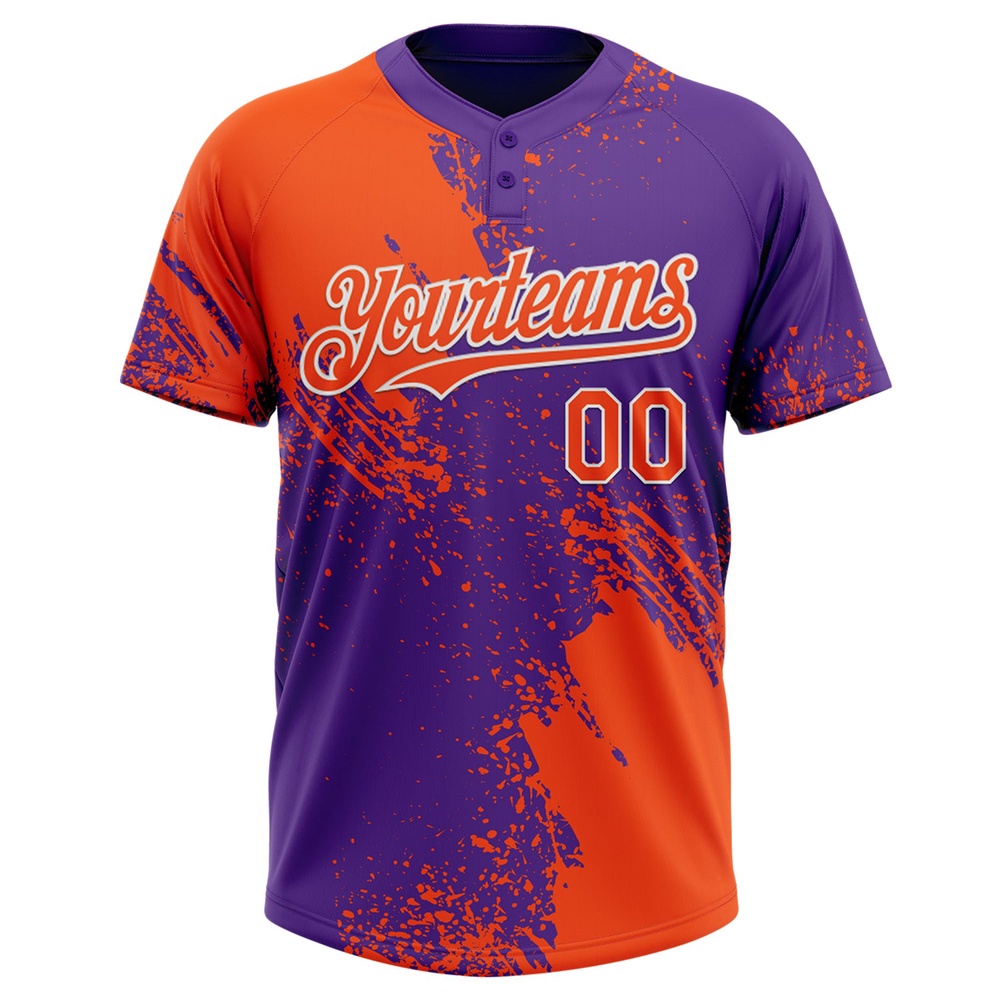 Orange Purple White 3D Pattern Abstract Brush Stroke Two Button Unisex Softball Jersey, Custom Team Softball Jersey Orange Purple White 3D Pattern Abstract Brush Stroke Two Button Unisex Softball Jersey, Custom Team Softball Jersey