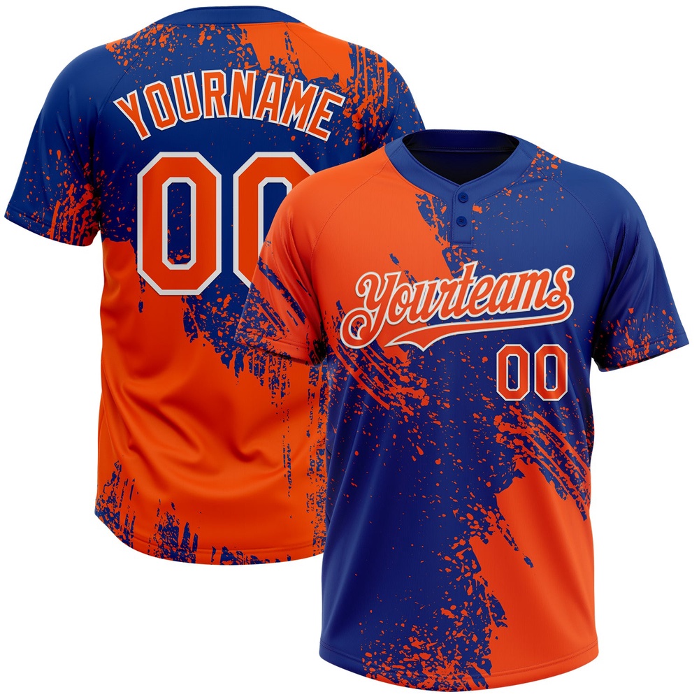 Orange Royal White 3D Pattern Abstract Brush Stroke Two Button Unisex Softball Jersey, Custom Team Softball Jersey Orange Royal White 3D Pattern Abstract Brush Stroke Two Button Unisex Softball Jersey, Custom Team Softball Jersey