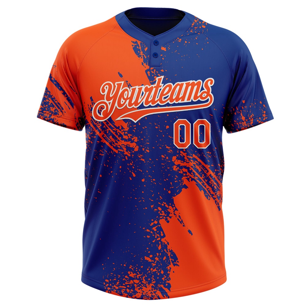 Orange Royal White 3D Pattern Abstract Brush Stroke Two Button Unisex Softball Jersey, Custom Team Softball Jersey Orange Royal White 3D Pattern Abstract Brush Stroke Two Button Unisex Softball Jersey, Custom Team Softball Jersey