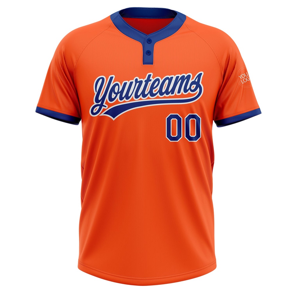Orange Royal White Two Button Unisex Softball Jersey, Custom Team Softball Jersey Orange Royal White Two Button Unisex Softball Jersey, Custom Team Softball Jersey