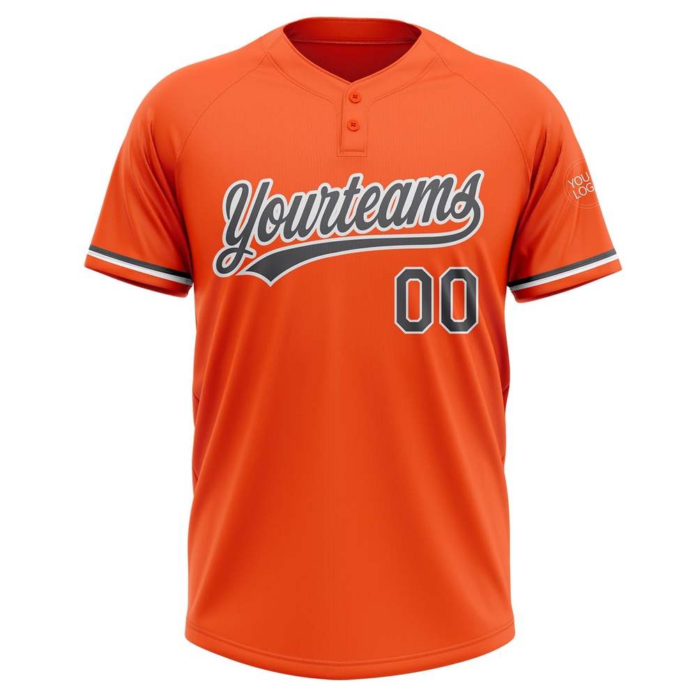 Orange Steel Gray White Two Button Unisex Softball Jersey, Custom Team Softball Jersey Orange Steel Gray White Two Button Unisex Softball Jersey, Custom Team Softball Jersey
