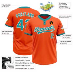 Orange Teal White Two Button Unisex Softball Jersey Custom Team Softball Jersey 3 dqgcom.jpg