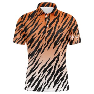 Orange Tiger Stripes Pattern Men’s Golf Polo…