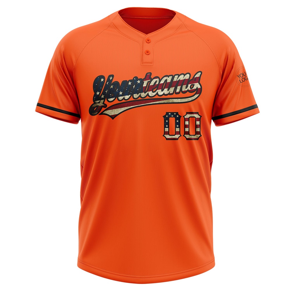 Orange Vintage USA Flag Black Two Button Unisex Softball Jersey, Custom Team Softball Jersey Orange Vintage USA Flag Black Two Button Unisex Softball Jersey, Custom Team Softball Jersey