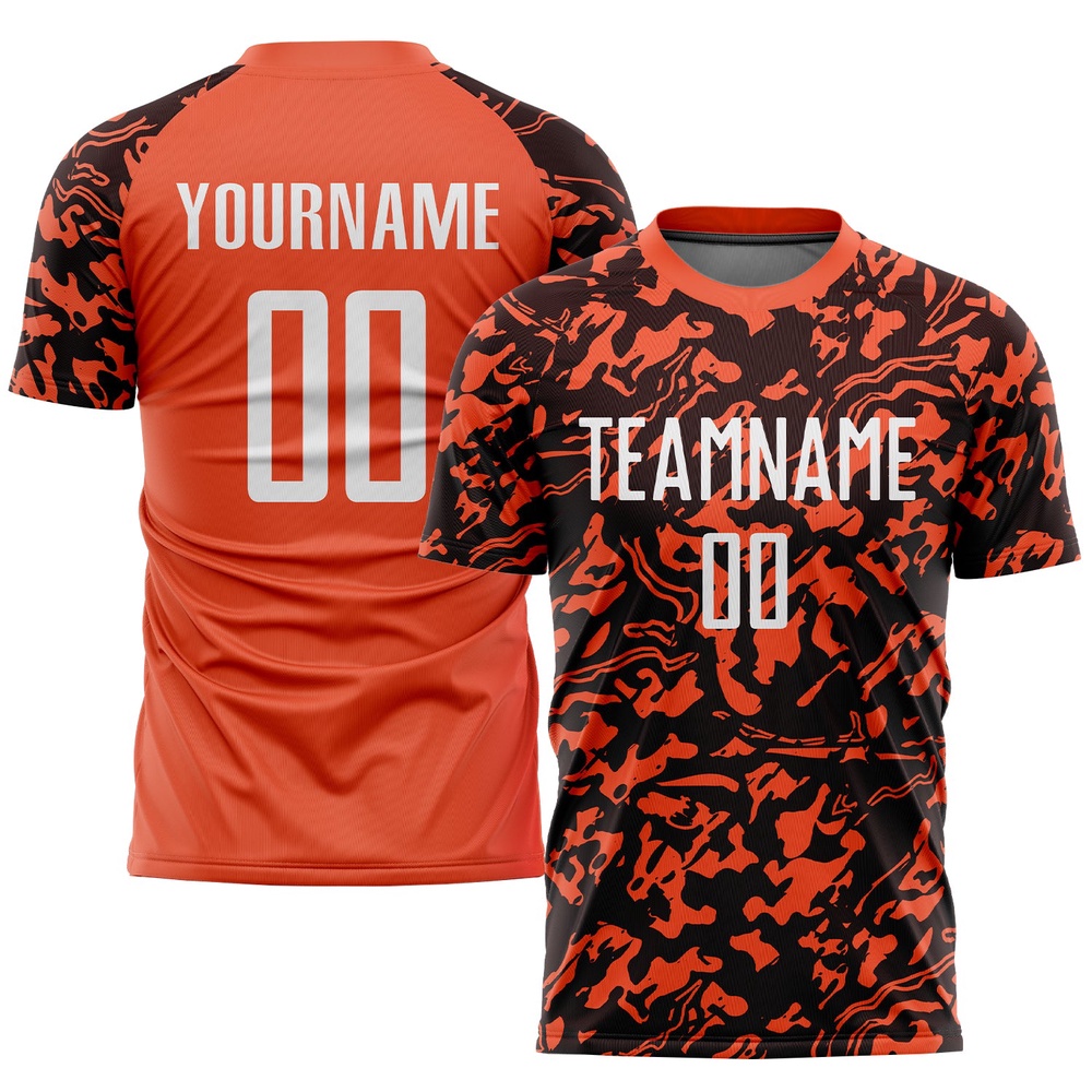 Orange White Black Sublimation Soccer Uniform Jersey, Custom Team Soccer Jersey Shirt