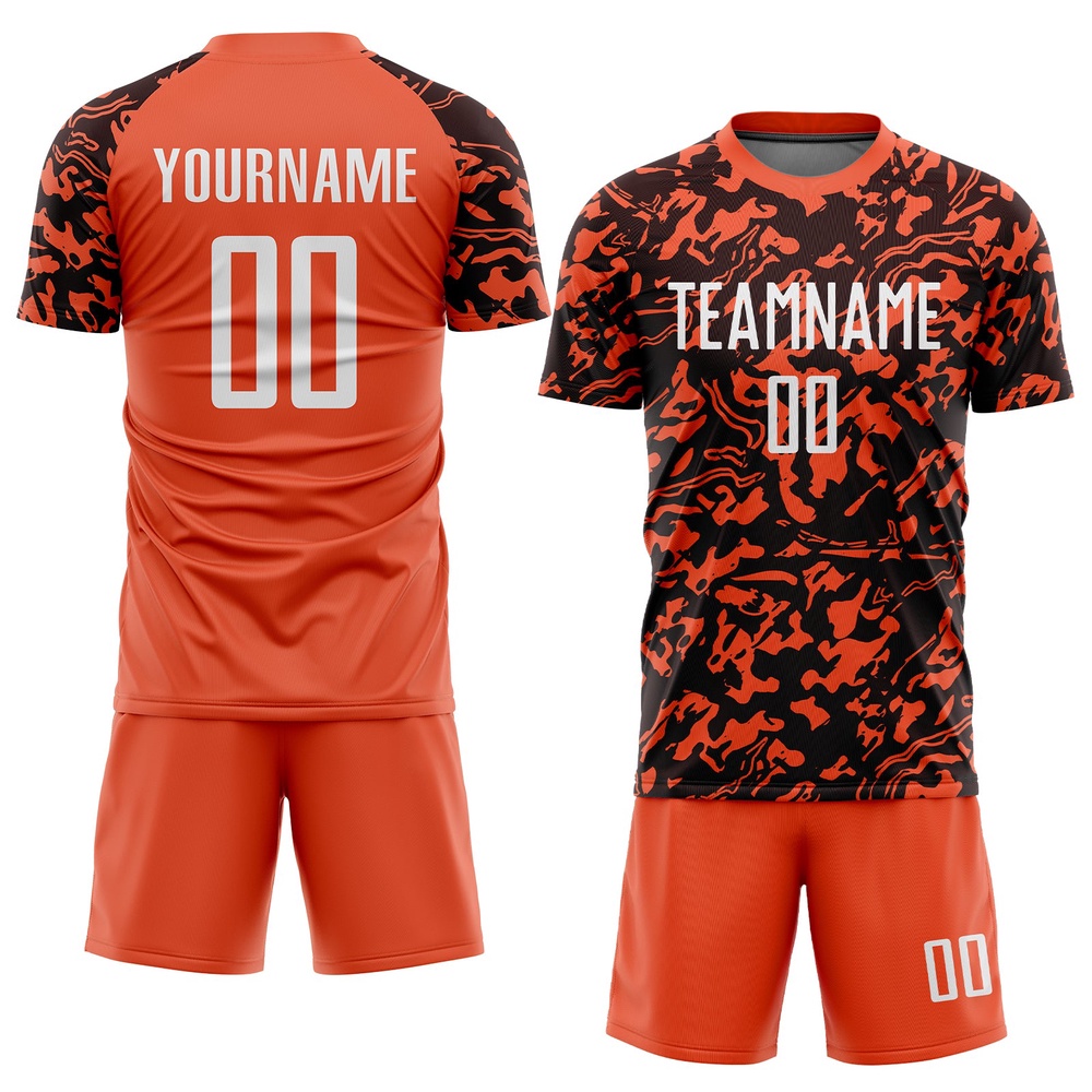 Orange White Black Sublimation Soccer Uniform Jersey, Custom Team Soccer Jersey Shirt