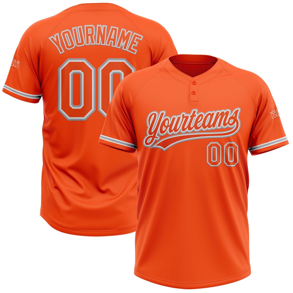 Orange White Gray Two Button Unisex Softball Jersey, Custom Team Softball Jersey Orange White Gray Two Button Unisex Softball Jersey, Custom Team Softball Jersey