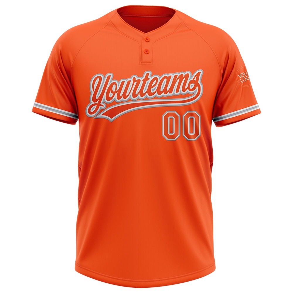 Orange White Gray Two Button Unisex Softball Jersey, Custom Team Softball Jersey Orange White Gray Two Button Unisex Softball Jersey, Custom Team Softball Jersey