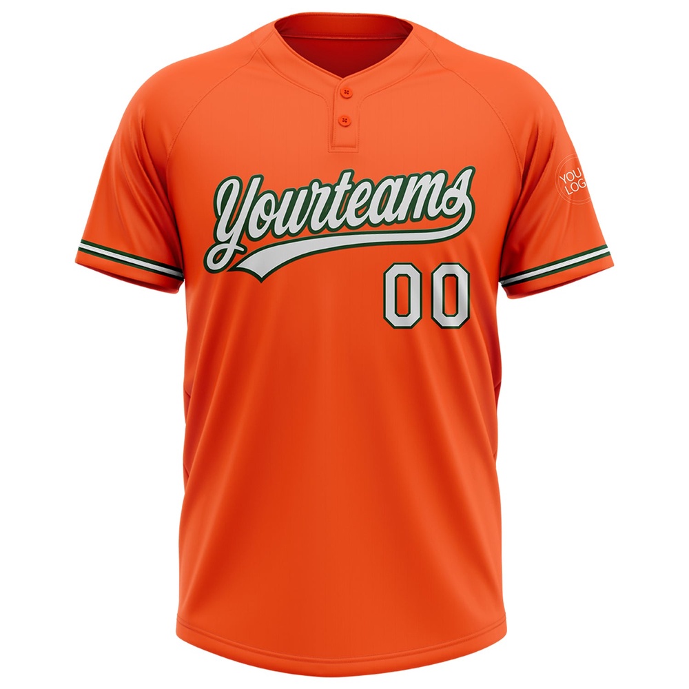 Orange White Green Two Button Unisex Softball Jersey, Custom Team Softball Jersey Orange White Green Two Button Unisex Softball Jersey, Custom Team Softball Jersey