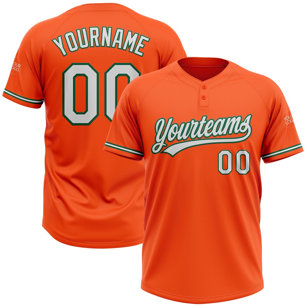 Orange White Kelly Green Two Button Unisex Softball Jersey, Custom Team Softball Jersey Orange White Kelly Green Two Button Unisex Softball Jersey, Custom Team Softball Jersey