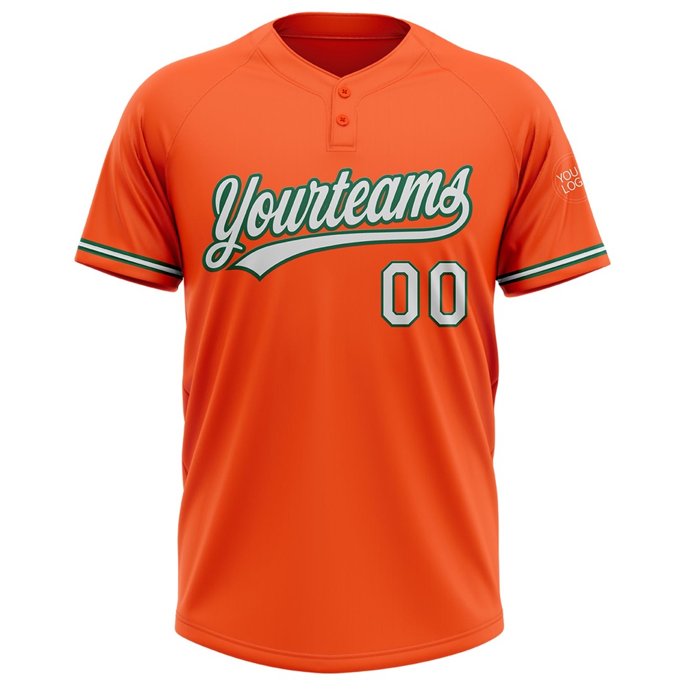 Orange White Kelly Green Two Button Unisex Softball Jersey, Custom Team Softball Jersey Orange White Kelly Green Two Button Unisex Softball Jersey, Custom Team Softball Jersey