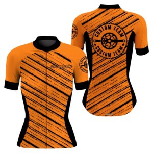 Orange Women Cycling Jersey Custom Name Cycle…