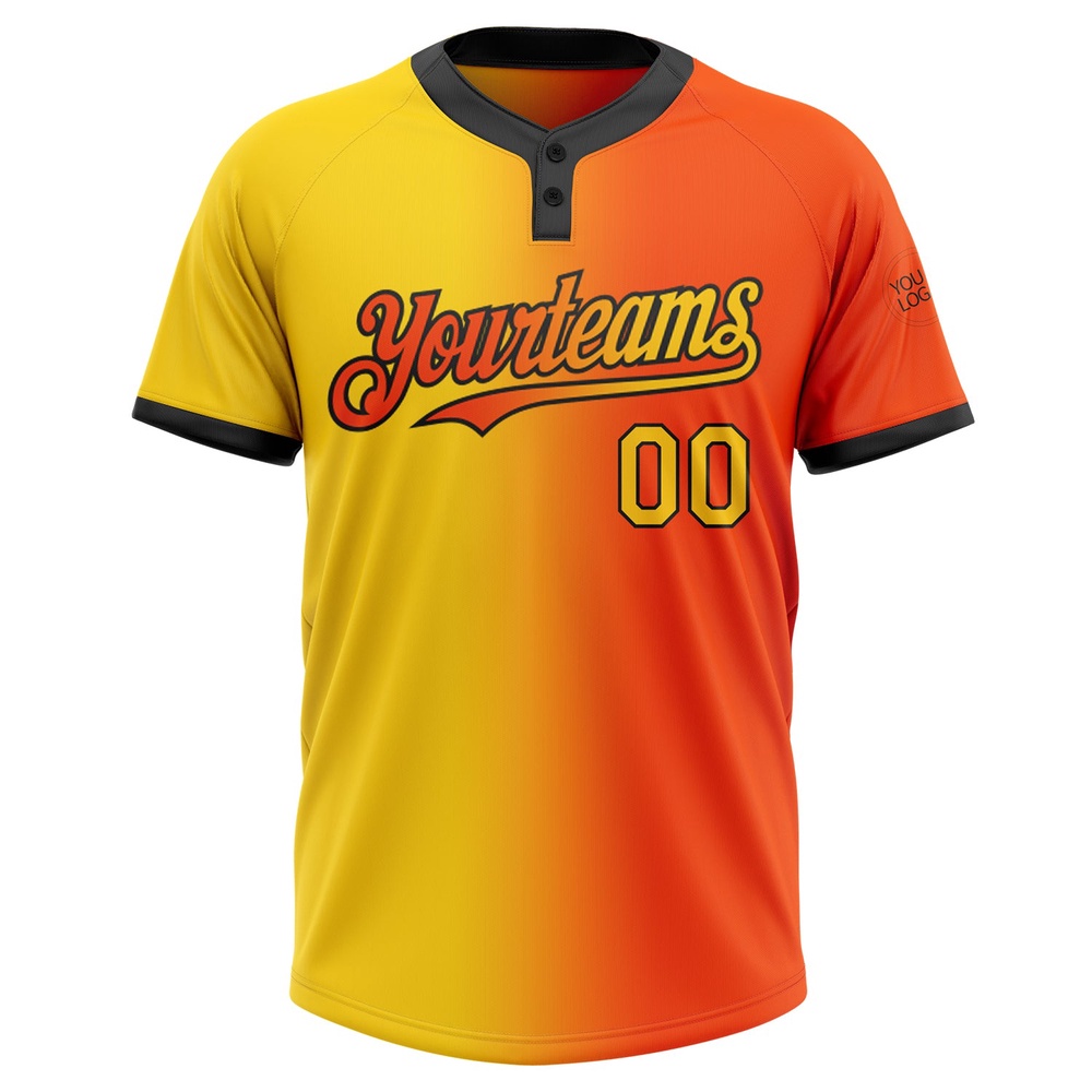 Orange Yellow Black Gradient Fashion Two Button Unisex Softball Jersey, Custom Team Softball Jersey Orange Yellow Black Gradient Fashion Two Button Unisex Softball Jersey, Custom Team Softball Jersey