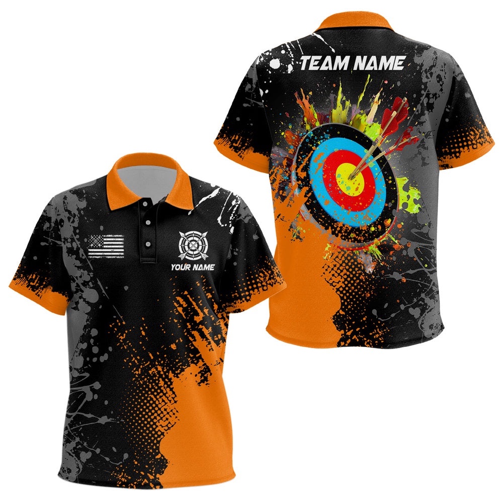 Paint Orange Target Archery Polo Shirts, Archery Polo Attires, Custom Archery Team Polo Shirt Paint Orange Target Archery Polo Shirts, Archery Polo Attires, Custom Archery Team Polo Shirt