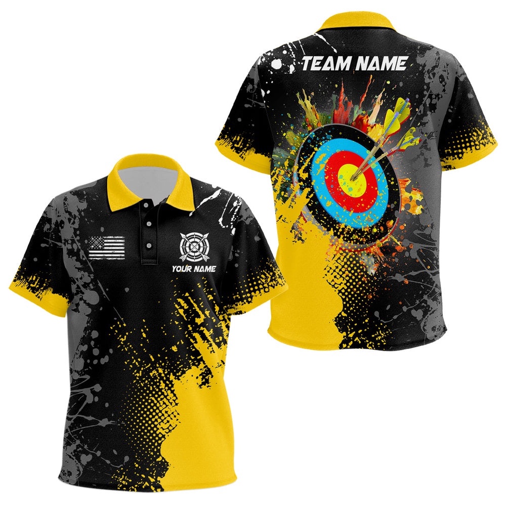 Paint Yellow Target Archery Polo Shirts Custom Name Archery Polo Attire, Custom Archery Team Polo Shirt