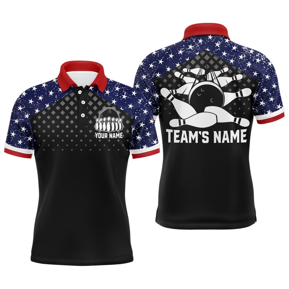 Patriotic Bowling Polo Shirt For Men Custom Bowling Team League Polo Shirt Usa Flag Bowling Shirt, Personalized Bowling Team Shirt