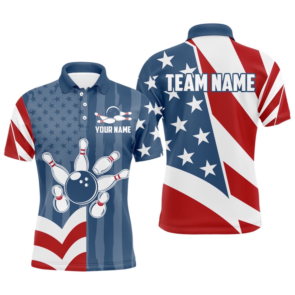 Patriotic Bowling Shirt For Men Custom Us Bowling Shirt Polo Bowling Polo Shirt Gifts For Bowlers, Personalized Bowling Team Shirt