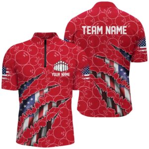 Patriotic Bowling Zip Shirts For Men, American…