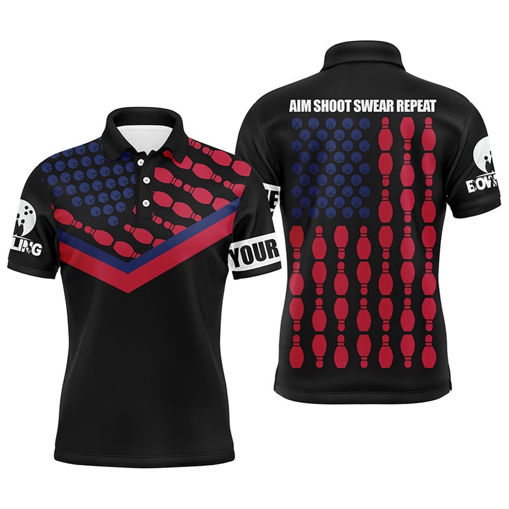 Patriotic Polo Bowling Shirt For Men Bowlers, American Flag Cool Bowling Polo Shirt, Personalized Bowling Team Shirt