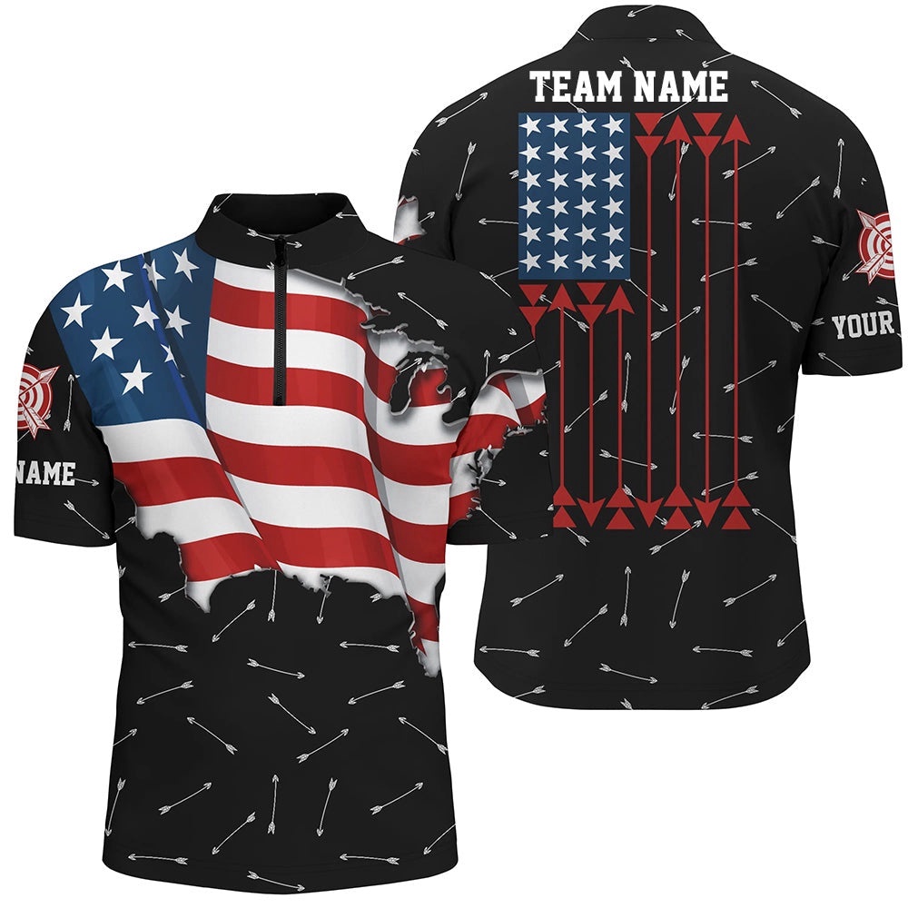 Patriotic USA Flag Archery Men Polo & Jersey Shirts Archery Team Uniform Shirts, Custom Archery Team Shirt