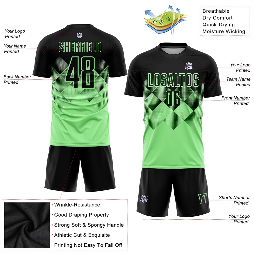 Pea Green Black Sublimation Soccer Uniform Jersey, Custom Team Soccer Jersey Shirt Pea Green Black Sublimation Soccer Uniform Jersey, Custom Team Soccer Jersey Shirt
