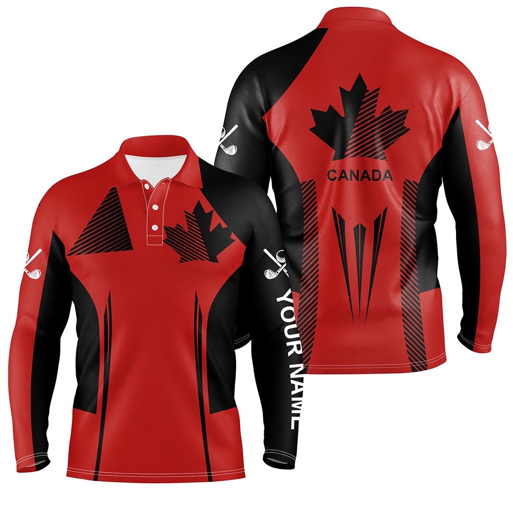 Personalized Black And Red Canada Flag Golf Polo Shirt For Men Custom Patriotic Gifts For Golf Lovers, Golf Polo Shirt, Golf Shirts Personalized Black And Red Canada Flag Golf Polo Shirt For Men Custom Patriotic Gifts For Golf Lovers, Golf Polo Shirt, Golf Shirts