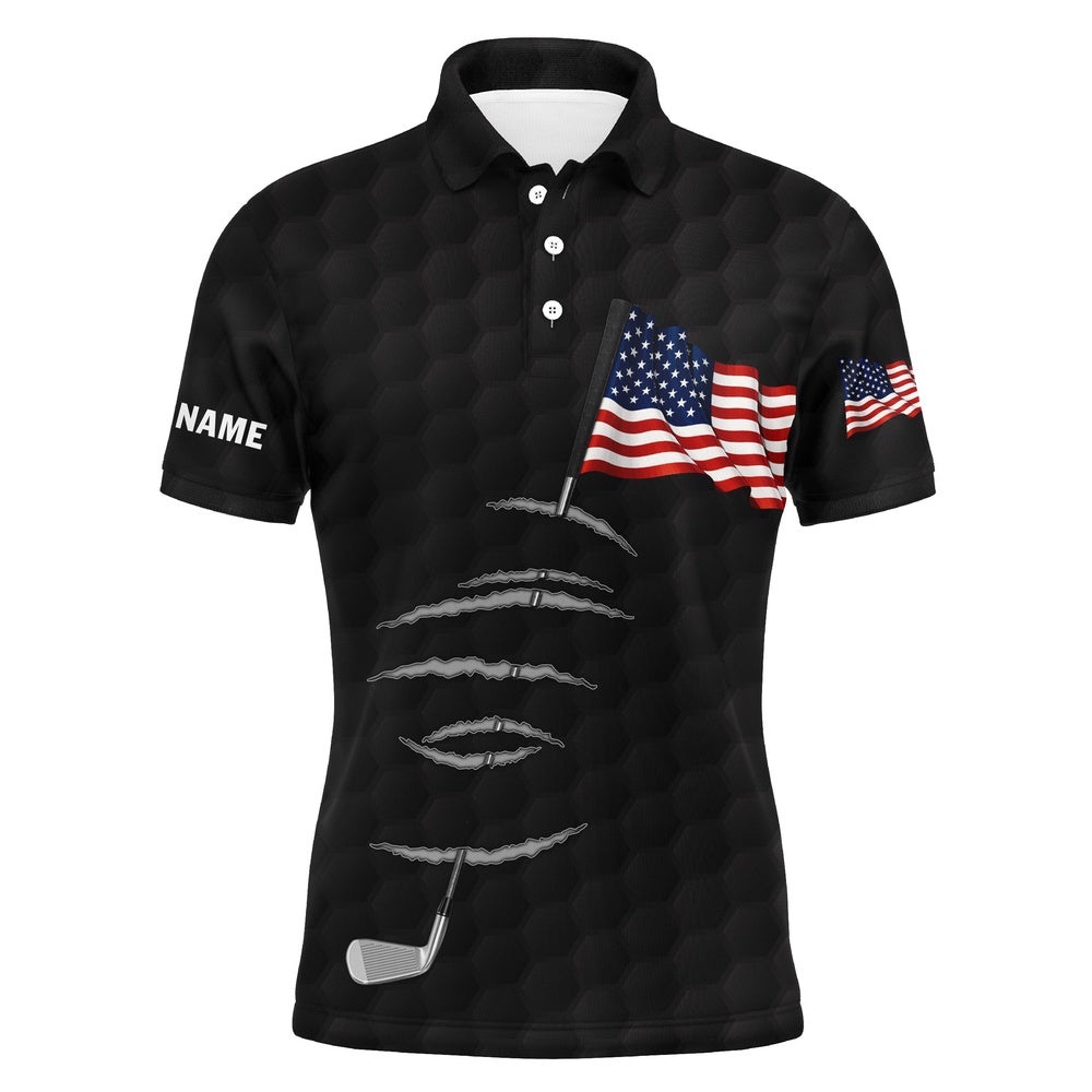 Personalized Black Golf Polos Shirt For Men American Flag Th July Custom Name Gifts For Golf Lovers, Golf Polo Shirt, Golf Shirts Personalized Black Golf Polos Shirt For Men American Flag Th July Custom Name Gifts For Golf Lovers, Golf Polo Shirt, Golf Shirts
