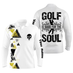 Personalized Black Yellow Triangle Custom White Men s Golf Polo Shirts Golf Is Good For The Soul Golf Polo Shirt Golf Shirts 2 etcg8y.jpg