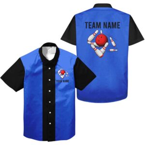Personalized Blue Black Retro Bowling Hawaiian Shirts,…