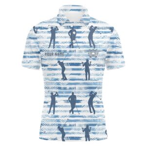 Personalized Blue Stripe Palm Leaves Men’s Golf…