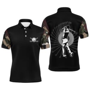 Personalized Camo Black Golf Polo Shirts For…