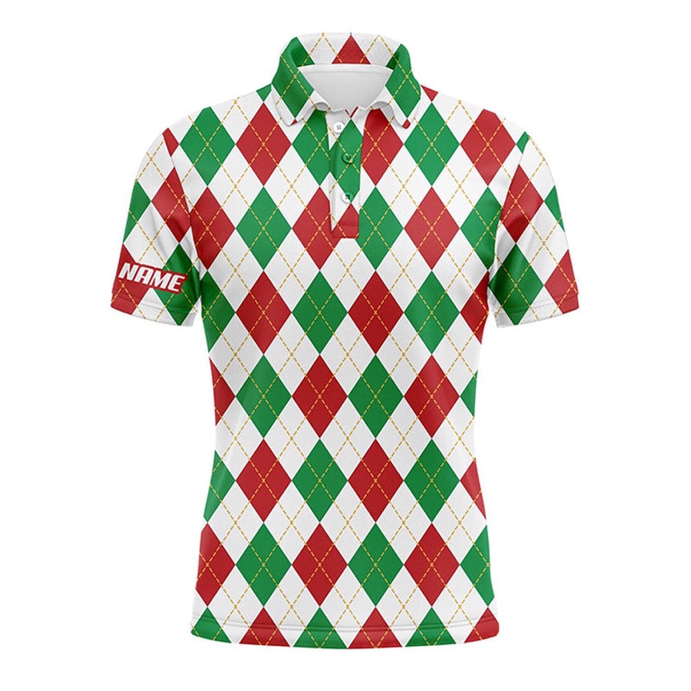 Personalized Christmas Plaid Argyle Pattern Men Golf Polo Shirts Custom Team Golf Polo Shirts, Golf Polo Shirt, Golf Shirts
