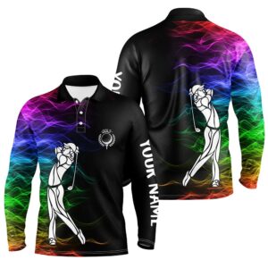Personalized Colorful Rainbow Smoke Pattern Black Men s Golf Polo Shirts Custom Golf Tops For Men s Golf Polo Shirt Golf Shirts 2 tpyoe5.jpg