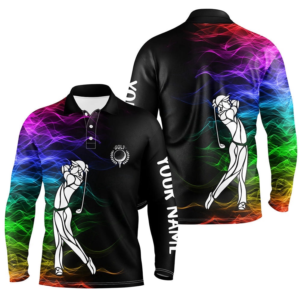 Personalized Colorful Rainbow Smoke Pattern Black Men’s Golf Polo Shirts Custom Golf Tops For Men’s, Golf Polo Shirt, Golf Shirts Personalized Colorful Rainbow Smoke Pattern Black Men’s Golf Polo Shirts Custom Golf Tops For Men’s, Golf Polo Shirt, Golf Shirts