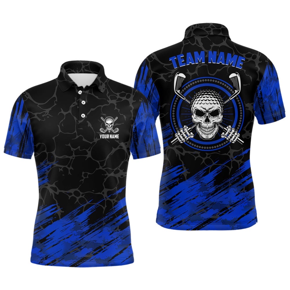 Personalized D All Over Print Skull Men’s Golf Polo Shirt Navy Black Golf Shirts For Men, Golf Polo Shirt, Golf Shirts