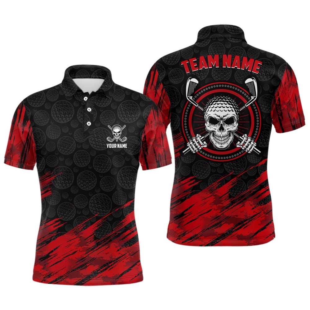 Personalized D All Over Print Skull Men’s Golf Polo Shirt Red Black Golf Shirts For Men, Golf Polo Shirt, Golf Shirts