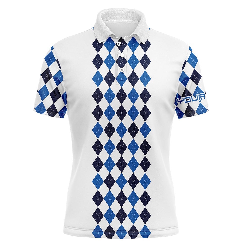 Personalized Golf Polo Shirts For Men Blue Pattern White Long Sleeve Golf Shirts Gifts, Golf Polo Shirt, Golf Shirts Personalized Golf Polo Shirts For Men Blue Pattern White Long Sleeve Golf Shirts Gifts, Golf Polo Shirt, Golf Shirts