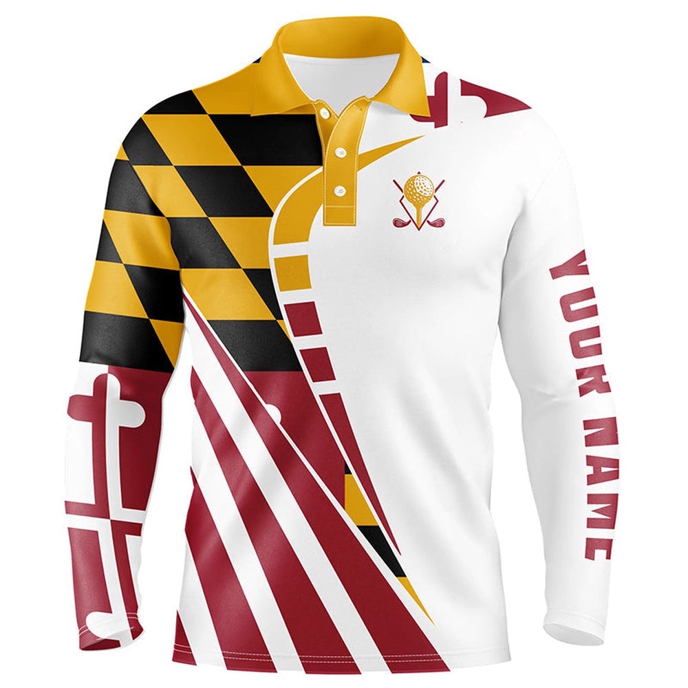 Personalized Golf Polos Shirts For Men’s Custom Maryland Flag Patriot Golf Wears, Golf Polo Shirt, Golf Shirts