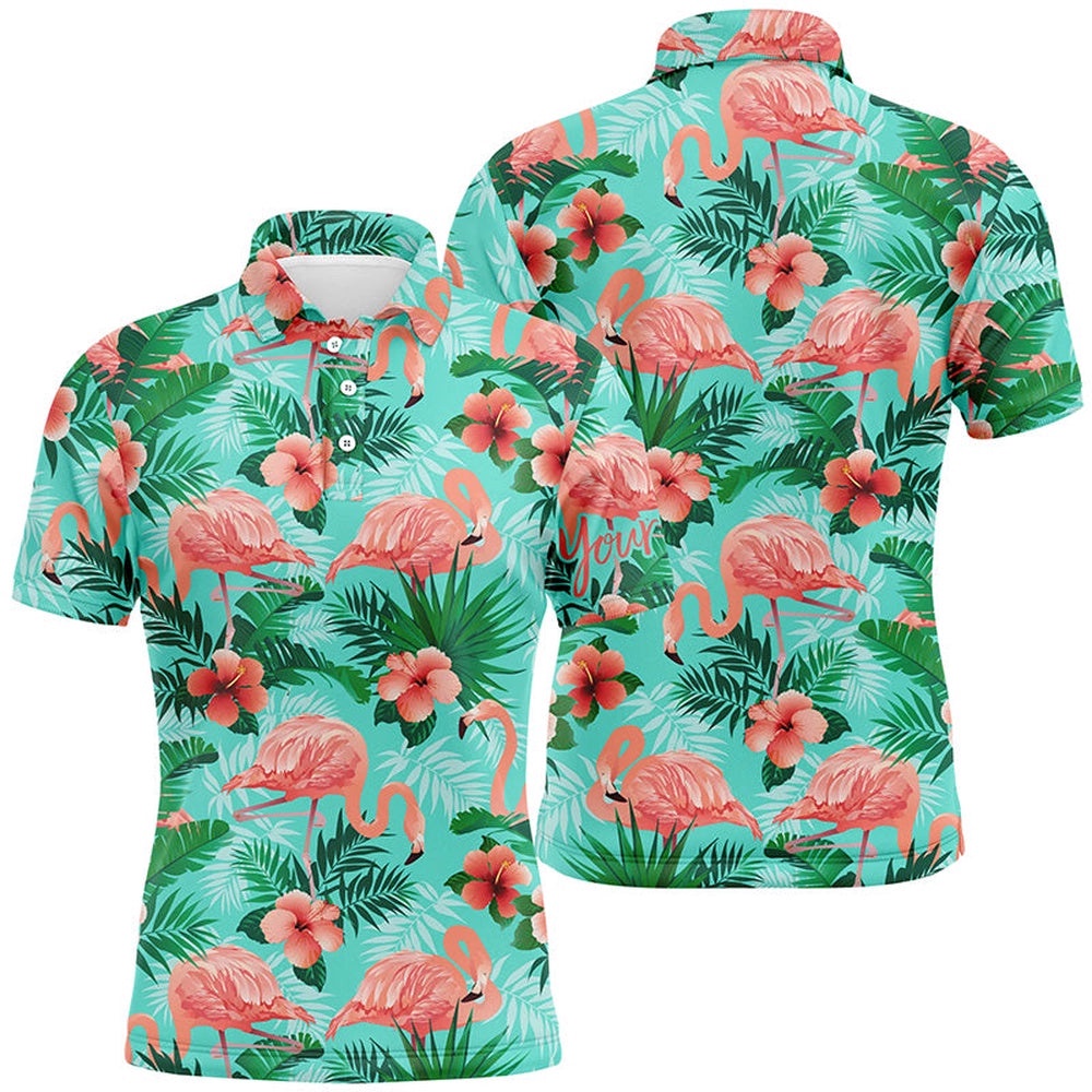 Personalized Green Tropical Pink Flamingo Pattern Custom Men’s Men’s Golf Wears, Golf Polo Shirt, Golf Shirts