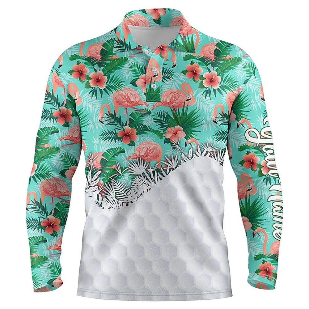 Personalized Green Tropical Pink Flamingo Pattern Men’s Golf Polo Shirts Best Men’s Golf Wears, Golf Polo Shirt, Golf Shirts