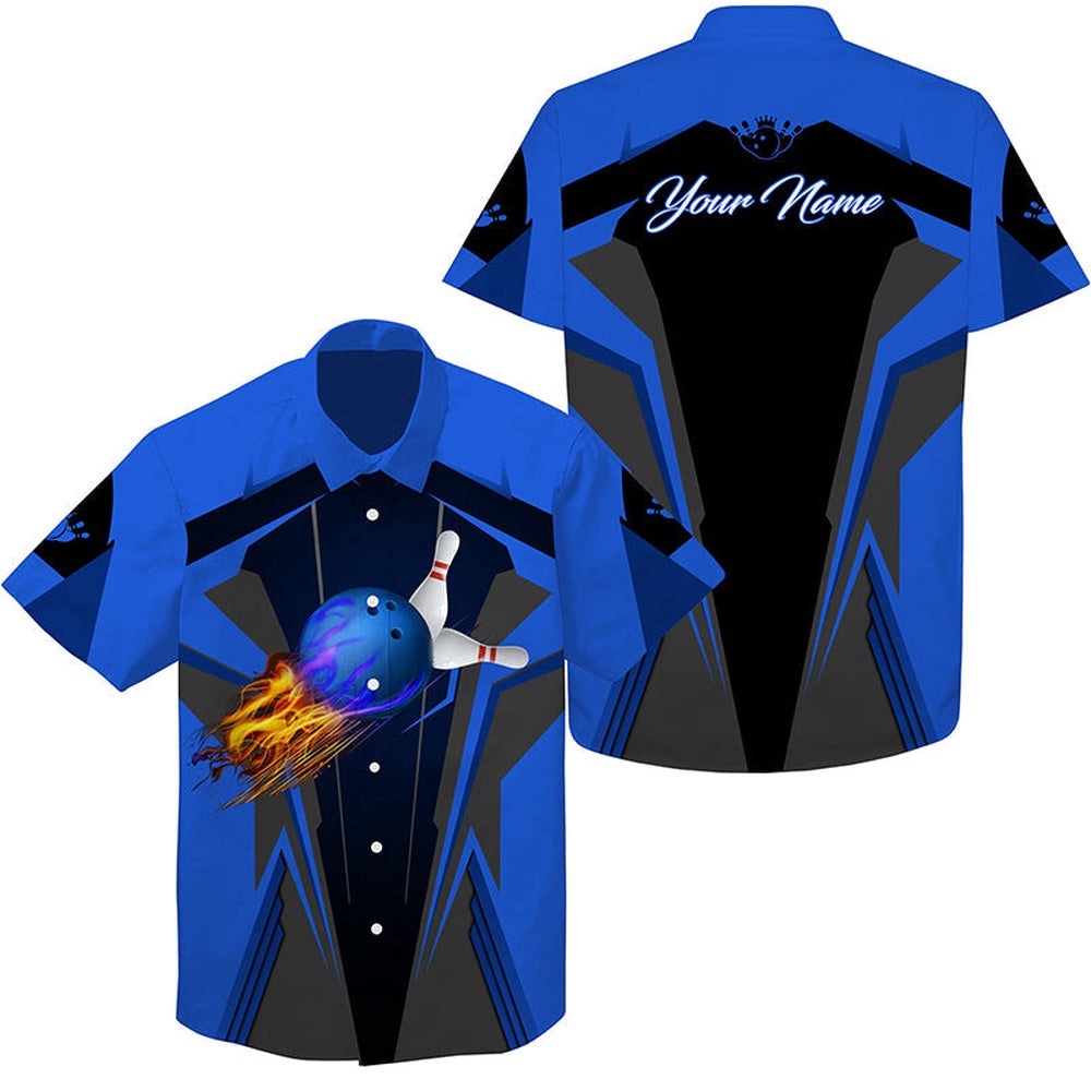 Personalized Hawaiian Bowling Shirts, Bowling Shirt For Men Bowlers Blue, Custom Team Bowling Hawaiian Shirt