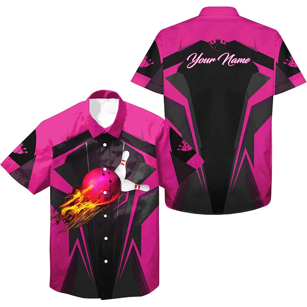 Personalized Hawaiian Bowling Shirts, Bowling Shirt For Men Bowlers Pink, Custom Team Bowling Hawaiian Shirt