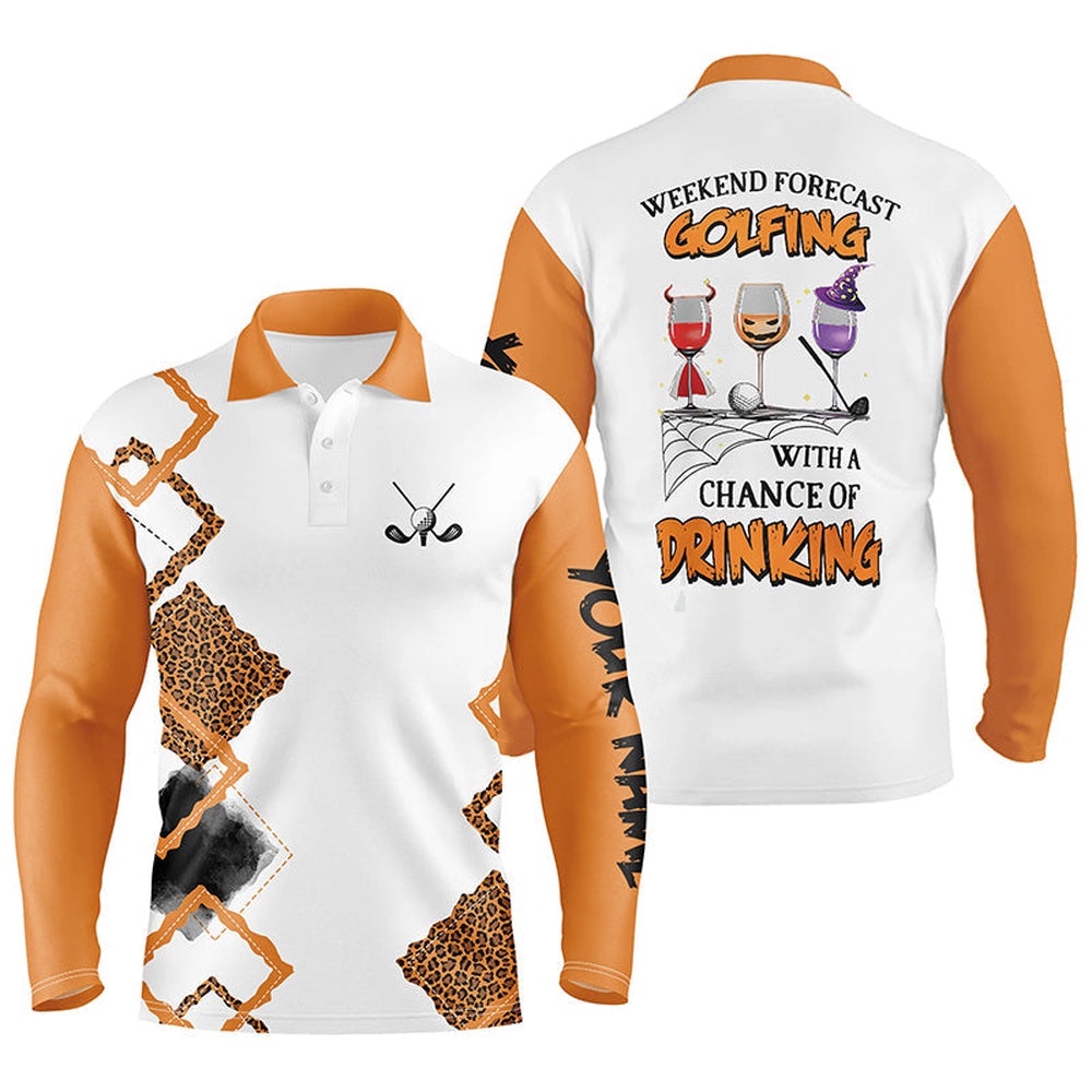 Personalized Leopard Halloween Men’s Golf Polo Shirts Weekend Forecast Golfing With Chance Of Drinking, Golf Polo Shirt, Golf Shirts Personalized Leopard Halloween Men’s Golf Polo Shirts Weekend Forecast Golfing With Chance Of Drinking, Golf Polo Shirt, Golf Shirts